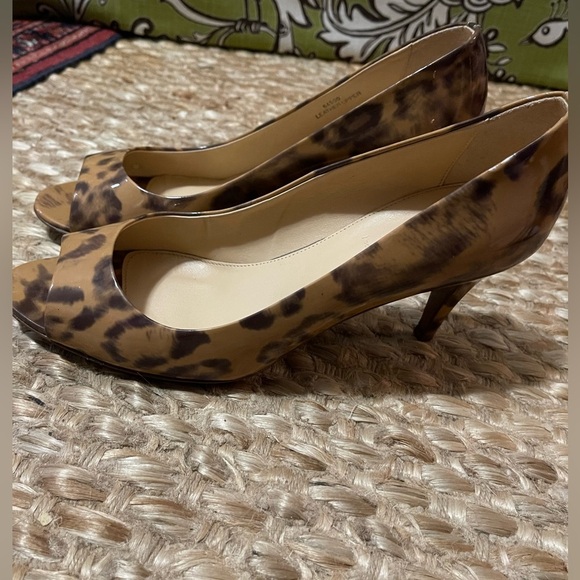 J Crew Made in Italy leather leopard heels peep toe size 9 - Picture 1 of 13